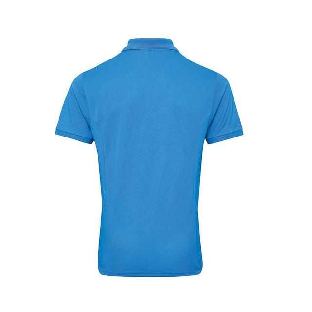 Double piqu knit. Easy care fabric. Coolplus wicking yarn.  finish. Snag crease and shrink resistant. Quick dry. Semi-fitted. Knitted bound collar and cuffs. Three self colour button placket. Side panels. WRAP Certified Production. Materials: 100% Coolplus polyester.