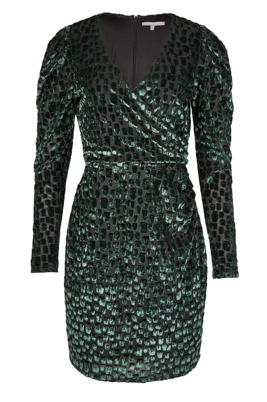 BerryGo Women's Velvet Wrap Mini Dress - Long Balloon Sleeve, Deep V-Neck, Cocktail Party
