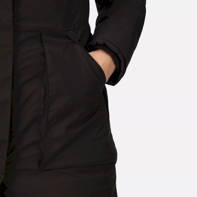 Material: 100% Polyester. Filling: Feather-Free. Lining: Polyamide, Quilted. Fabric: Stretch. Design: Logo, Plain. Fabric Technology: Breathable, DWR Finish, Heavyweight, High Warmth, Isotex 8000, Waterproof, Windproof. Insulated, Taped Seams. Neckline: Hooded, Zip Neck. Cuff: Inner Ribbed. Sleeve-Type: Long-Sleeved. Hood Features: Concealed Toggle Adjuster, Grown On Hood. Length: Hip Length. Pockets: 2 Patch Pockets. Fastening: Full Zip, Stud. 8000g/m¬≤/24hrs. Sustainability: 0% Animal Ingredients, Cruelty Free, Made from Recycled Materials. Waistline: Adjustable, Drawcord.