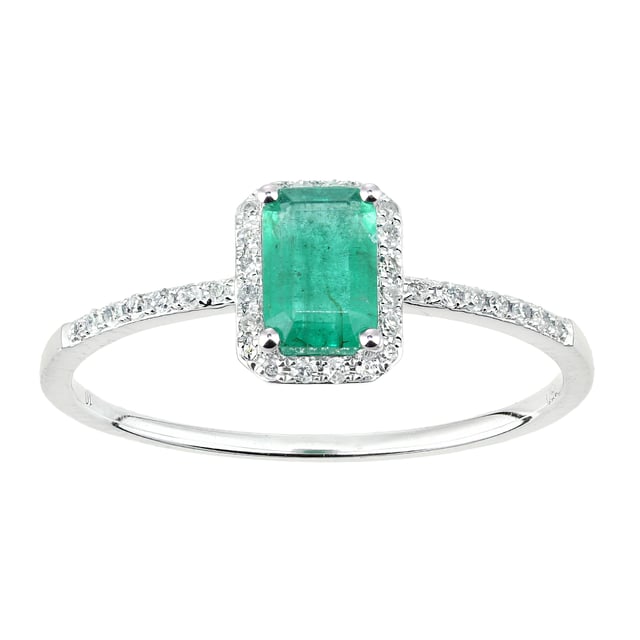 Oro blanco de 18 quilates (750): 1,48 g; # Diamante: 0,11 quilates; # Esmeralda: 0.6ct