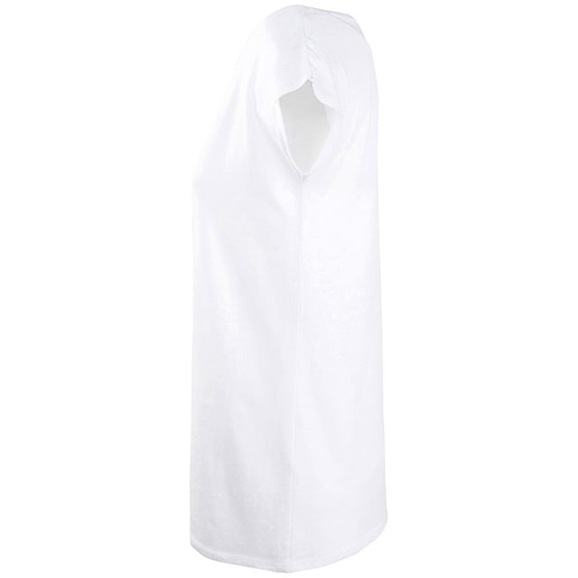 Geklebter Nacken. Breiter Halsausschnitt aus Eigengewebe. Kimono-Ärmel. Längere Körperlänge. Ärmel und Saum mit Doppelnadel. Gewicht des Stoffes: 110 g/m². Material: 100% ringgesponnene Baumwolle. Größe Damen: S(8/10), M(10/12), L(12/14), XL(14/16), XXL(16/18).