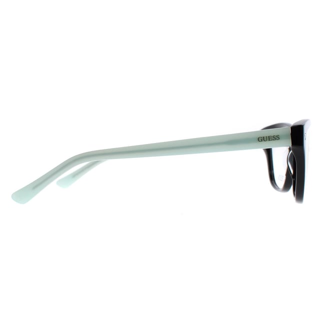 Guess Square Womens Black Blue GU2452  Glasses are crafted from high-quality acetate, which is both lightweight and durable. The temples are adorned with the Guess logo, adding an extra touch of elegance to the design.