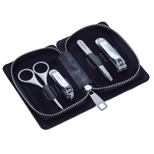 ESPECIFICACIONES: Juego de 4 piezas, herramientas quirúrgicas de acero inoxidable; INCLUYE: Estuche de viaje resistente con cremallera, cortaúñas, cortaúñas de los pies, tijeras para fosas nasales y cejas, pinzas