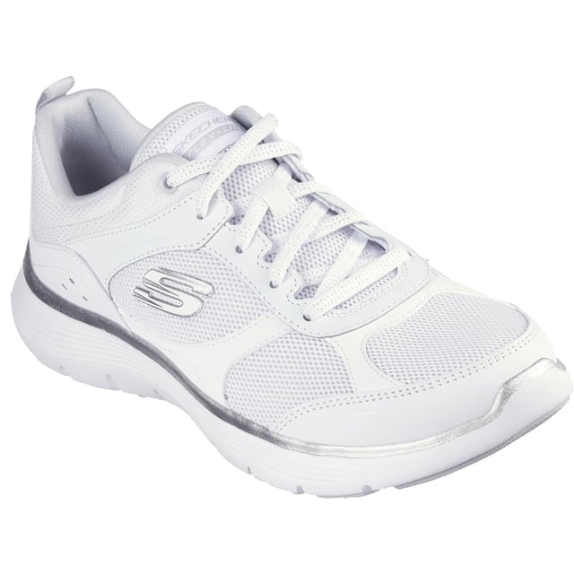 Get a new perspective on flexible sporty style and comfort with Skechers Flex Appeal 5.0. This lace-up features an engineered mesh upper with a cushioned Skechers Air-Cooled Memory Foam insole.
