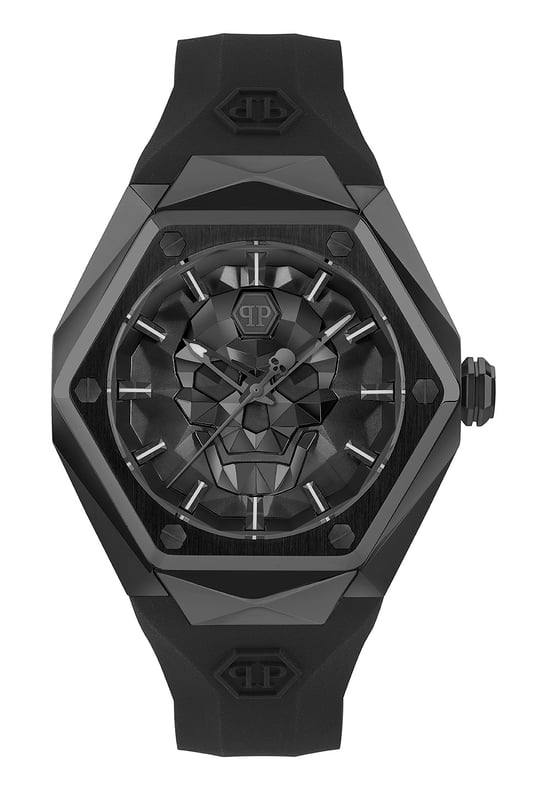 This Philipp Plein The $kull Spikes Analogue Watch for Men is the perfect timepiece to wear or to gift. It's Black 45 mm Round case combined with the comfortable Black Silicone watch band will ensure you enjoy this stunning timepiece without any compromise. Operated by a high quality Quartz movement and water resistant to 5 bars, your watch will keep ticking. A new legendary watch is born and it’s ready to shock the world. The Philipp Plein $kull Spikes is the icing on the cake of your collector status in the exclusive Philipp Plein universe. This Analogue watch has a function: Luminous Hands High quality 21 cm length and 24 mm width Black Silicone strap with a Buckle Case diameter: 45 mm,case thickness: 12 mm, case colour: Black and dial colour: Black