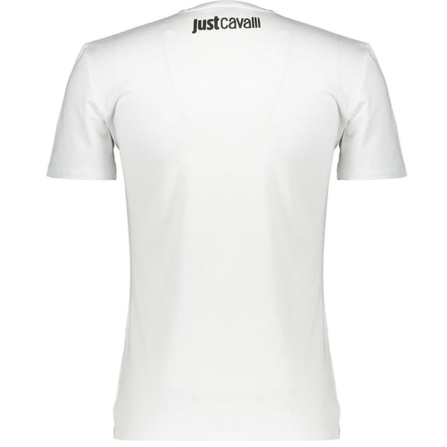 Just Cavalli wit T-shirt met omwikkeld logo met slangenprint. Just Cavalli wit T-shirt met slangenomwikkeld logo. Stretchpasvorm, 92% katoen, 8% elastaan. Normale pasvorm, valt normaal qua maat. Ronde hals. Stijl: S01GC0283 100
