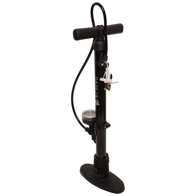 Material: Iron, Polypropylene, Rubber. Hardwearing. Suitable for: Road Cycling, Schrader and Presta Valves. Integrated Pressure Gauge. Design: Logo. Packaging: Swing Tag.