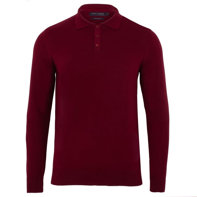 Mens 100 Cotton Long Sleeve Knitted Polo Shirt in