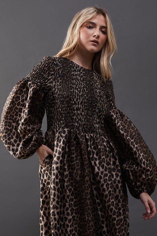 Textured Organza Shirred Midaxi Dress