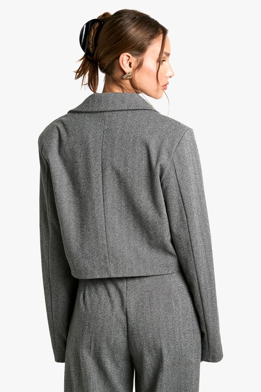 Herringbone Tailored Cropped Blazer