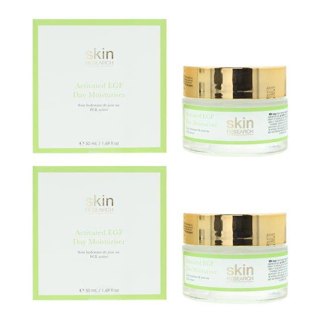Skin Research Advanced Epidermal Growth Factor Day Moisturiser is a cutting-edge skincare product meticulously formulated to promote skin regeneration and radiance throughout the day. Infused with a powerful Epidermal Growth Factor complex, this moisturiser harnesses the skin-renewing benefits of advanced science. EGF is a naturally occurring protein that plays a crucial role in cellular regeneration and tissue repair. When applied topically, it stimulates the production of collagen and elastin, leading to firmer, more youthful-looking skin. This day moisturiser is specially crafted to deliver a concentrated dose of EGF, aiding in the restoration of a smooth, supple complexion. The lightweight, non-greasy texture of this moisturiser allows for easy application and quick absorption. It provides essential hydration, leaving the skin feeling soft, plump, and deeply nourished. With regular use, it helps to diminish the appearance of fine lines and wrinkles, resulting in a more youthful and revitalized complexion. The Advanced Epidermal Growth Factor Day Moisturiser is also fortified with a blend of natural botanical extracts and skin-loving ingredients, providing additional antioxidant protection and supporting the skin's natural barrier function. It creates a shield against environmental stressors, helping to preserve a youthful, healthy appearance throughout the day. This moisturiser is suitable for all skin types and is an essential component of any comprehensive skincare regimen.
