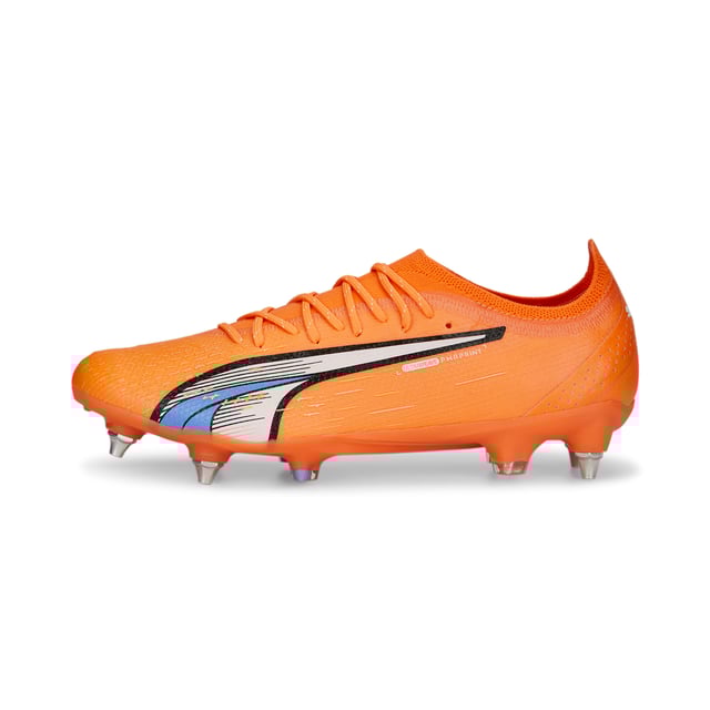 PRODUKTTITEL: ULTRA - Nicht einmal du wusstest, dass du so schnell sein kannst. Verwandle Sekunden in Rekorde mit dem ULTRA ULTIMATE Fußballschuh. Leichter bedeutet schneller, sodass das ULTRAWEAVE-Obermaterial jedes Gramm und jede Sekunde zählt. Die SPEEDPLATE-Sohlenkonstruktion mit doppelter Dichte ist inspiriert von PUMAs Lauftradition (schnell), besteht aus leistungsstarkem PEBA-Material (leicht) und ist optimiert für Geschwindigkeitsstabilität und Antrieb (fantastisch). Ultra-leicht. Ultra-schnell. ULTRA ULTIMATE. MERKMALE & VORTEILE: Recycelte Materialien: Das Obermaterial dieses Schuhs besteht zu mindestens 20 % aus recycelten Materialien als Schritt in eine bessere Zukunft. ULTRAWEAVE: Ultra-leichtes, entwickeltes Gewebe mit einem strukturierten 4-Wege-Stretch, das Gewicht und Reibung reduziert. Designed für Athleten, die Geschwindigkeit und Stärke erhöhen möchten. PWRTAPE: Zielgerichtete Verstärkung des Obermaterials für Unterstützung und Haltbarkeit. SPEEDPLATE: Sohle mit doppelter Dichte für maximalen Grip und Antrieb. DETAILS: Leichte, herausnehmbare Innensohle mit NanoGrip-Technologie verhindert das Verrutschen des Fußes im Schuh. MxSG: Gemischte weiche Bodenlaufsohle, geeignet für den Einsatz auf weichen natürlichen Oberflächen.