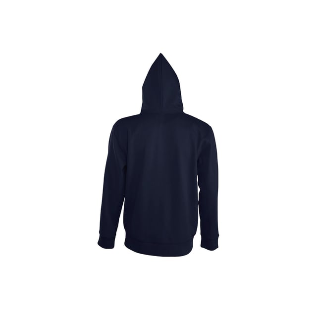 Brushed fleece backing. Drop shoulder style. Jersey lined hood with flat drawcord. Taped back neck. Full length covered zip. Front pouch pockets. Ribbed cuffs and hem. Fabric weight: 280 gsm. Material: 50% cotton/50% polyester. Chest (to fit): S(36/38), M(38/40), L(41/42), XL(43/44), XXL(45/47), 3XL(47/49).