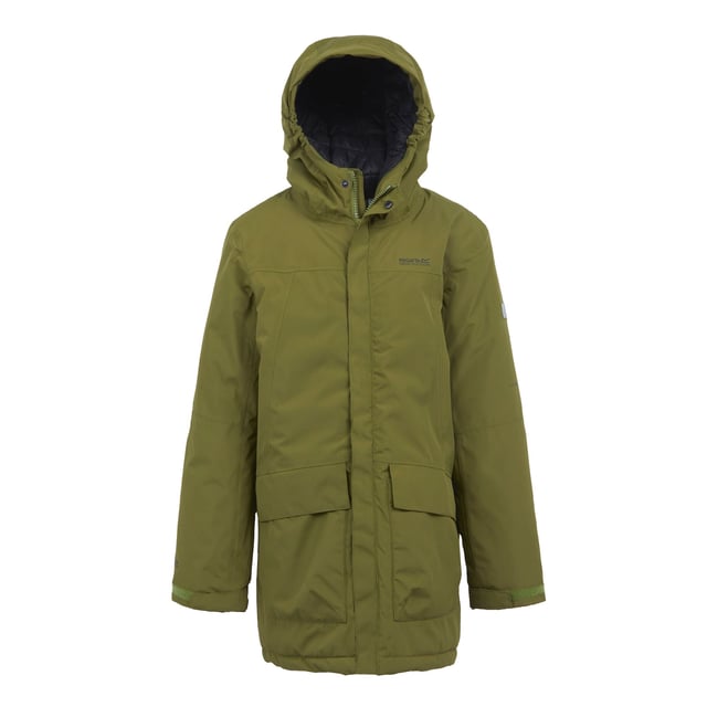 Regatta Childrens/Kids Farbank Ski Jacket (Nephrite Green/Black) Lining: Baffled. Fabric: Down-Touch, Warmloft. Filling: Polyamide. Design: Logo, Sleeve Patches. Fabric Technology: Breathable, Isotex 5000, Lightweight, Reflective, Waterproof, Windproof. 360 Degree Reflection, Taped Seams. Neckline: Hooded. Cuff: Hook And Loop Strap. Sleeve-Type: Long-Sleeved. Hood Features: Elasticated, Grown On Hood. Pockets: 2 Lower Pockets, Stud Fastening, Flap Closure, Concealed. Fastening: Full Zip, Stud. 5000g/m²/24hrs. Hem: Adjustable, Shockcord Hem. Please Note: Printed Name Label up to Age 8. Denier: 20D. Sustainability: Made from Recycled Materials. 14 Years: 33 in. 5-6 Years: 24 in. 15-16 Years: 36 in. 3-4 Years: 22.5 in. 7-8 Years: 26 in. 13 Years: 32 in. 11-12 Years: 31 in. 9-10 Years: 28.5 in.