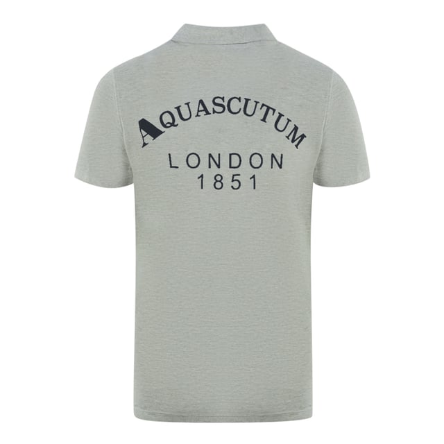 Aquascutum London 1851 Grey Polo Shirt. Experience classic style with this timeless Aquascutum Brand Logo Grey Polo Shirt. Crafted with premium fabrics and featuring the signature brand logo, this shirt is a wardrobe essential for any style-conscious individual. Look and feel your best in timeless elegance with this polo shirt.. Embroidered Branding On Left Chest, Large Printed Branding On The Back, Aquascutum London 1851 Grey Polo Shirt. 100% Cotton, Regular Fit, Fits True To Size, Branded Logo Centre Back, Button Closure, Union Jack Logo. Check Detail Under The Button Fasten, Short Sleeve, Collar Neck. Style Code: P01423 94