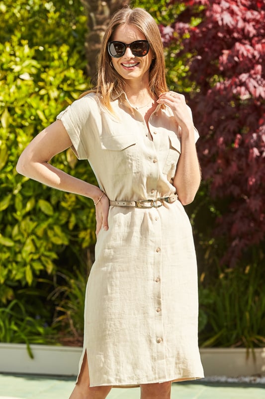 chinese dress ladies Navy Linen Belted Shirt Dress main image 0