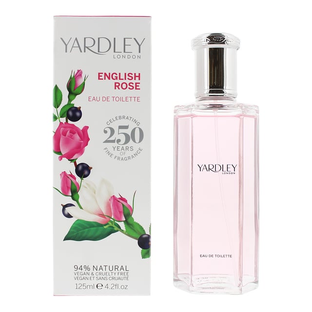 Yardley London is one of the oldest companies in the world to specialise in cosmetics fragrances and related toiletries products. It was founded in 1770 and continues to create luxury items. The company offers body sprays body lotions hand creams soaps skin care and hair care products talcum powders and body washes for women and men. English Rose is a fresh floral fragrance by Yardley. It was released in 2015. The top notes are citruses rose and tea. The middle notes are rose magnolia violet and cassis. The base notes are patchouli and musk.