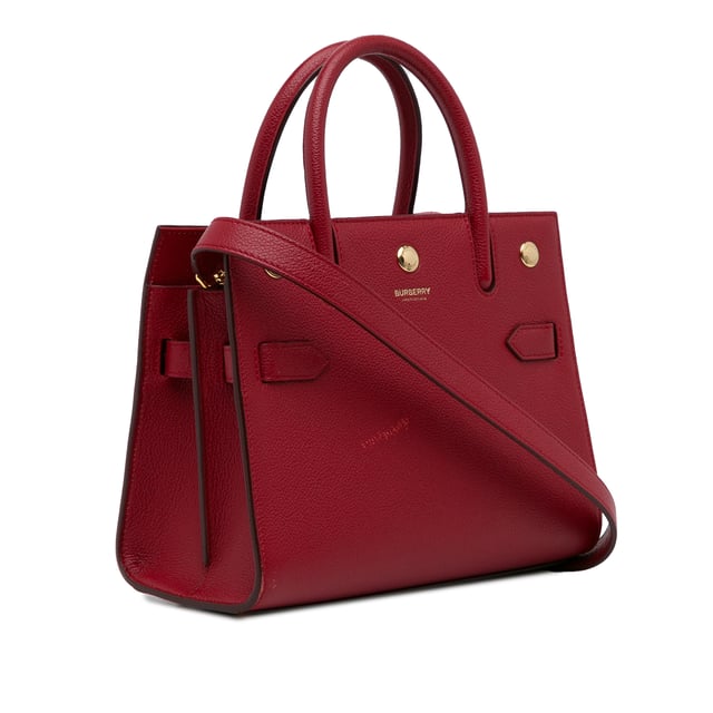Vintage Burberry Small Leather Title Satchel Red