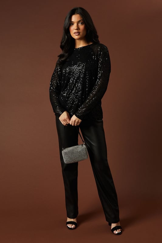 Sequin Chiffon Bow Back Top