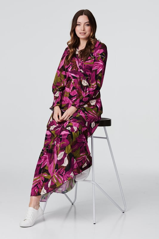 Long sleeve hot sale magenta dress