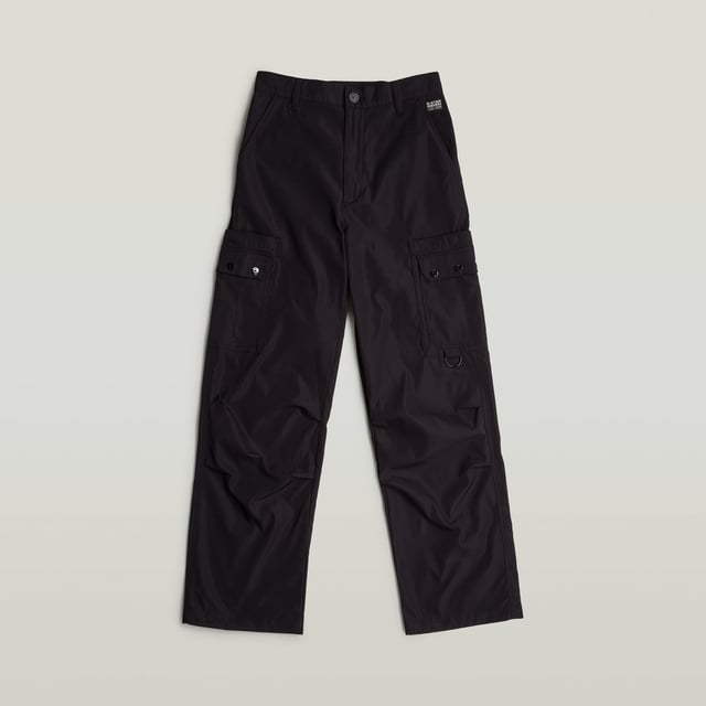 Zip fly. Inset pockets. Welt pockets at the back. Thigh pockets with additional flap pockets on top, snap buttons. Key ring at one of the thigh pockets. Zip & button closure. Ultra-high waist. Cargo pants High Waist are designed in a straight fit and offer an ultra-high waist. Pleats at the outer leg add more shape to this design. The pockets at the thigh show additional flap pockets on top. A key ring is added to one side. 65% Polyester (Recycled), 35% Elastomultiester. Comfortable stretch. Straight