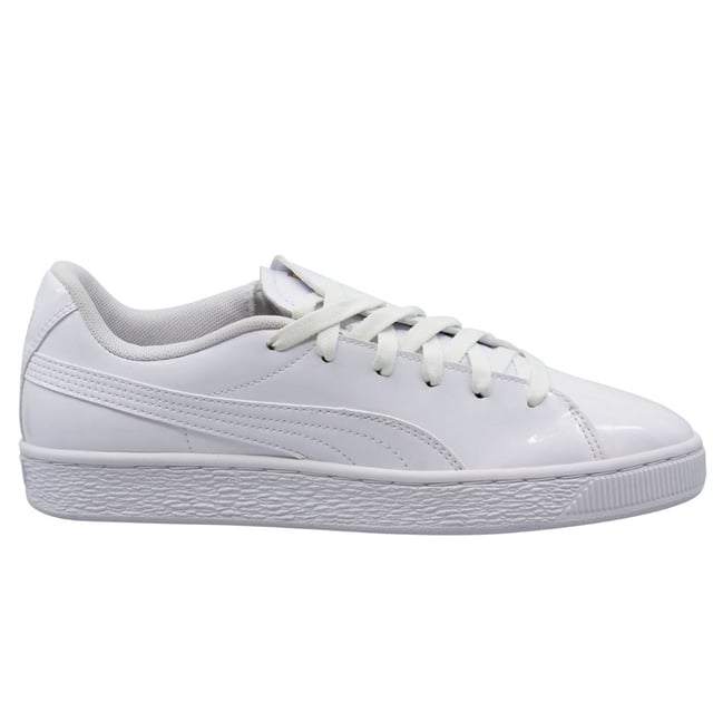 Puma Basket Crush White Patent Leather Low Lace Up Trainers Womens