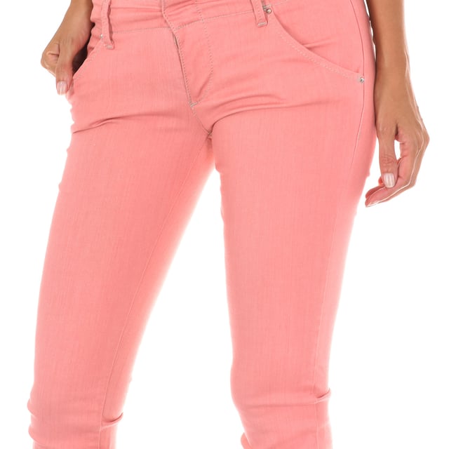 Long pants. 
 Pink colour 
 Belt loops. 
 Button and zip closure on the front. 
 Two pockets on the front. 
 Two fake pockets on the back. 
 Narrow cut hem. 
 Stretch fabric. 
 Matching seams. 

 Composition: 
 - 58% Cotton - 20% Polyester - 20% Viscose - 2% Elastane. 

 Washing instructions: 
 - Wash maximum at 40ºC. 
 - Iron at medium temperature. max. 110ºC. 
 - Lets you use a dryer. 
 - Do not use bleach. 
 - Does not support dry cleaning. 

 Composition: 58% Cotton, 20% Polyester, 2% Elastane, 20% Viscose
 Care:
- Wash maximum at 40ºC.
 - Iron at medium temperature. max. 110ºC.
 - Allows you to use a dryer.
 - Do not use bleach.
 - Does not support dry cleaning.