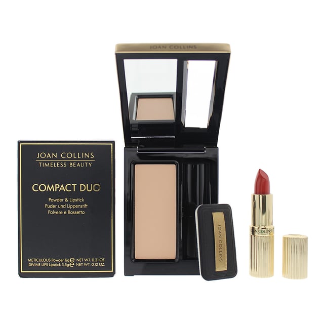 This beautifully designed compact duo brings the two ultimate make up essentials together - Meticulous Skin Perfecting Powder evens tone, regulates shine, hydrates and fills fine lines to make the skin look fabulous and a super hydrating, highly pigmented Divine Lips lipstick to add colour and protect the lips. Unique, elegant compact with mirror in lid and a powder puff..