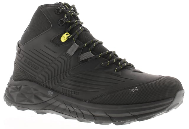 Hi-Tec Mens Walking Boots Fuse Trek Mid Waterproof Lace Up Black. Pu Upper. Textile Lining. Rubber Sole. Footwear Boots.