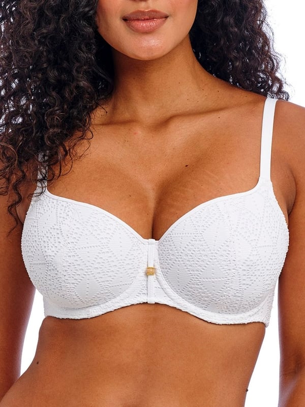 Freya Nomad Nights Sweetheart Bikini Top. With light padding, crochet overlay and adjustable straps. This product is recommended as hand wash only.