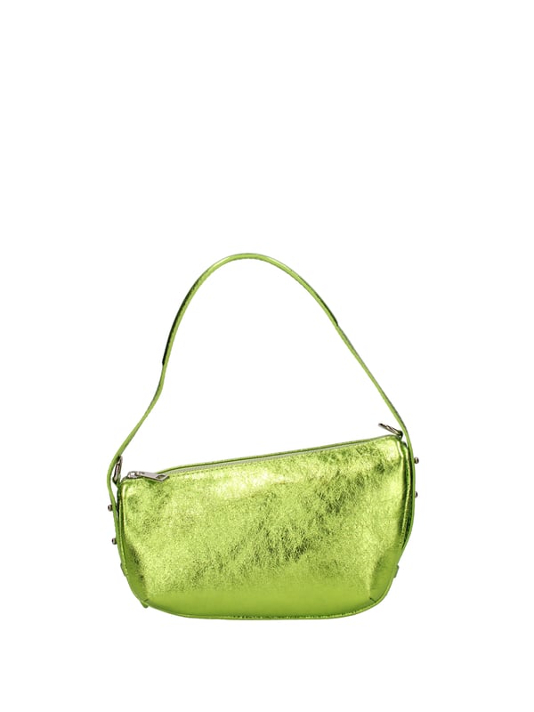 Bolso de hombro para mujeres. El cierre es con zip. Los bolsillos internos son una cremallera. Los bolsillos externos están ausentes. La correa del hombro es ajustable y extraíble en cuero. El mango está en cuero. Los compartimentos internos son uno. El material externo es de cuero laminado real. Está alineado internamente en 70% de tela de algodón: 30% de poliéster. Medidas: 26x15x10 cm. Hecho en Italia