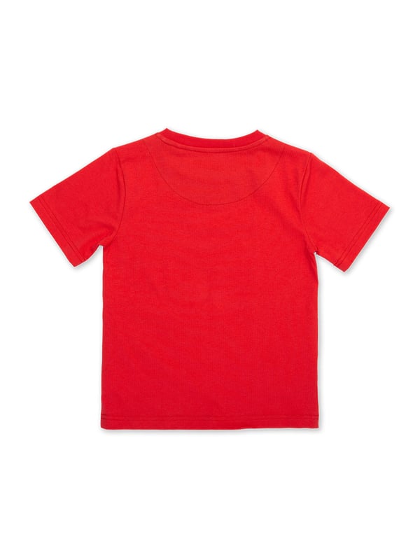 100% organic cotton | Proud to be certified to the Global Organic Textile Standard (GOTS) | Rhino and bird appliqué design | OEKO-TEX Standard 100 (Product class I) appliqué backing | Red | Single jersey (180-190 gsm) | Popper shoulder opening (up to and including size 3 years) | Short sleeved | Round neck | Made in Turkey | Machine washable at 40 degrees, or at 30 degrees to be kinder to the planet