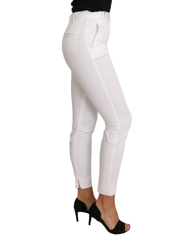 Brand new Dolce & Gabbana white slim dress pants
  Made in Italy
  Slim fit
  Color: White
  Logo details
  Material: 98% cotton 2% elastane
  Exclusive and comfortable
Material: 98% cotton 2% elastane