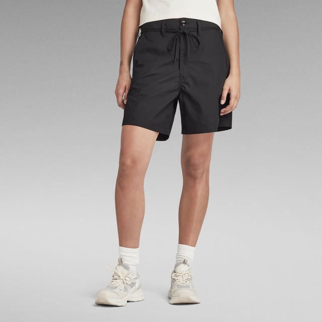 High waist. Dropped crotch. Fitted around the hip, wider at the upper leg. Inset pockets, back pockets. Flat shoelace drawstring with tipping. Zip fly. Zip & button closure. High waist. Semi-compact, 1x1 poplin construction made of fine cotton yarns. Surface has been micro sanded to provide a soft paper touch handfeel. Poplin plain weave. Boyfriend