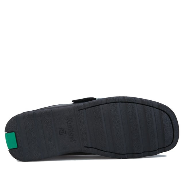 Junior Boys Kickers Fragma Strap Leather Shoe in black.- Moccasin style upper.- Touch and close double fastener. - Padded ankle collar. - Signature green logo tabs.- Kickers branding to the top strap.- Stitched detail.- Durable rubber outsole.- Leather upper  Textile lining  Synthetic sole. - Ref: 114863