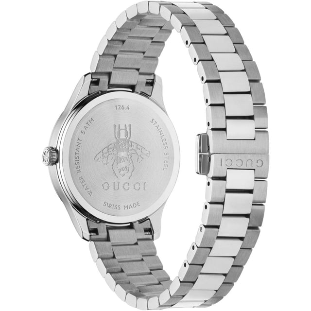 Model: YA1265043EAN: 7319035023070Movement: QuartzBracelet color: SilverWaterproofing: 50MDial color: BlueBracelet material: Stainless SteelDial diameter: 32 mmGender: WomenDisplay: AnalogueStyle: CasualCollection: Gucci