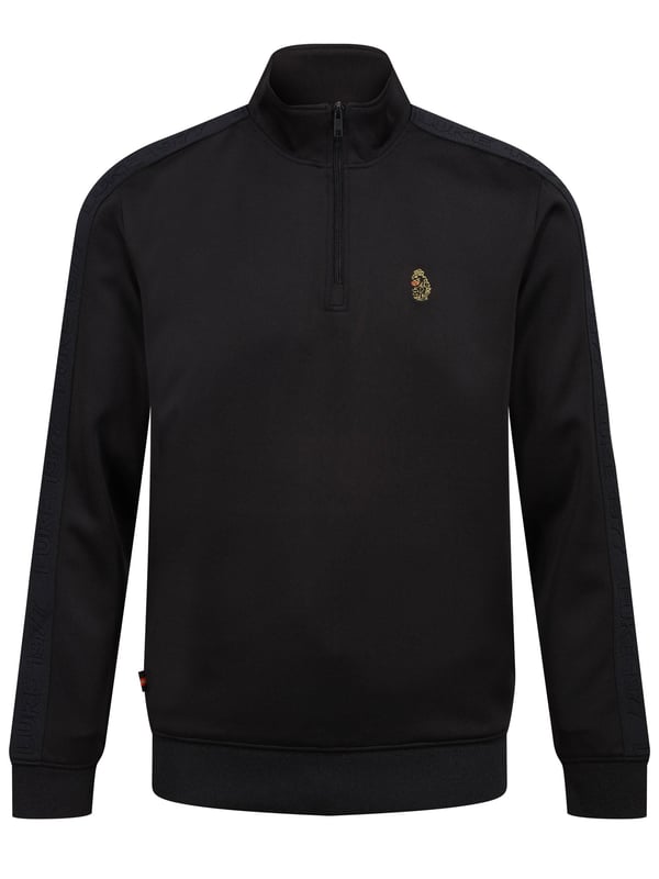 Crafted from a classic tricot, this sweat from LUKE is the ultimate sporty staple. It's styled with a funnel neck, comfy rib trims and comes equipped with two handy lower pockets. It is detailed with a LUKE 1977 print on the left shoulder yoke and a stylish quarter zip at the centre front. It is complete with the brand's iconic lion head embroidery on the left chest. Iconic LUKE BLACK, GOLD, RED lion head embroidery. Iconic LUKE tri-colour trim tape. LUKE 1977 print. LUKE 1977 zip puller. Centre front quarter zip. Lower side entry pockets. Rib cuff and hem. Left shoulder yoke.