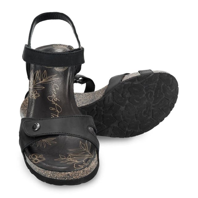 Introducing the Panama Jack Julia B1 Wedge Sandals in Black Leather, where style meets comfort for the modern woman. Crafted with exquisite detail and superior materials, these sandals are the perfect blend of elegance and practicality. Description: Step into sophistication with the Velcro Closure and black oiled Napa leather construction, offering a secure and adjustable fit with timeless appeal. Experience luxurious comfort with leather lining and anatomical insole, providing cushioning and support for all-day wear. Elevate your look with the 6 cm wedge heel, adding height without compromising on stability. Navigate any surface with confidence, thanks to the lightweight, flexible, strong, and non-slip EVA rubber sole, ensuring traction and durability. Made in Spain, these sandals showcase quality craftsmanship and attention to detail for long-lasting wear. Bullet Points: Velcro Closure for easy adjustmentBlack oiled Napa leather construction for durability and styleLeather lining for added comfortAnatomical insole for enhanced supportLightweight, flexible, strong, and non-slip EVA rubber sole for stability and traction