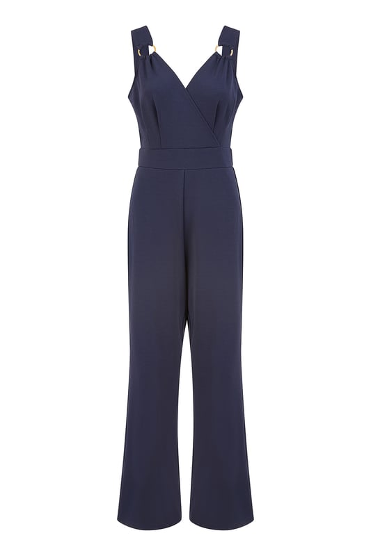 Stay bang on trend at any invite this season in this Mela jumpsuit. The all in one design has been crafted from a stretch fabric to ensure you can be mega stylish and comfortable for those all day events. With a wrap over neckline, and gold buckle details on the straps, finish this flattering wide leg fit with a pair of heels.