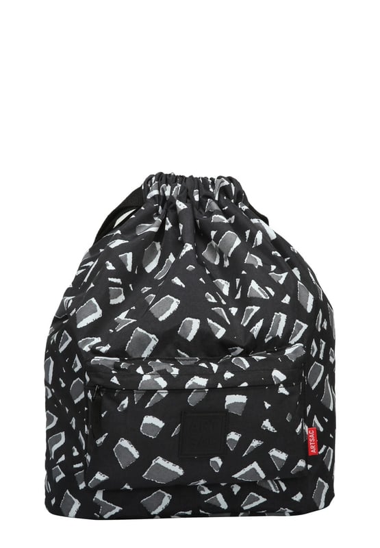 A stylish drawstring backpack that is suitable for everyone especially for those who like to travel light. The easy draw-string opening allows you to reach your valuables easily, whilst staying secure in use, due to the shoulder straps being the draw-string tie. There are plenty of pockets to fit your favourite items and keep your values secure. Features: , Artsac rubberised patch logo, Twin strap backpack, Adjustable shoulder straps, Exterior front and back zipped pocket, Internal zip and slip pockets, Crushed nylon abstract print Style Ref: 50287 BLACK-WHT
