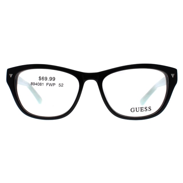 Guess Square Womens Black Blue GU2452  Glasses are crafted from high-quality acetate, which is both lightweight and durable. The temples are adorned with the Guess logo, adding an extra touch of elegance to the design.