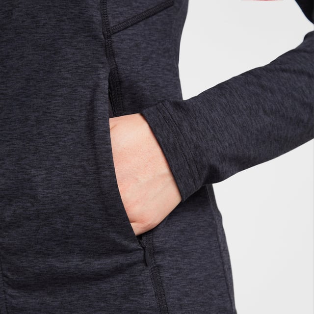 Don't let winter force a break in your training regime.The Women's Activity Fleece is built for high-action outdoors pursuits, performing as a lightweight, flexible midlayer under a hard shell or as a throw-on layer for post-workout warmth. The elasticated hood, cuffs and hem keep the cold at bay whilst the high face guard kicks the windchill to the sidelines. - Stretch polyester main body fabric - Fixed hood with elasticated binding and high face guard - Full front exposed zip - 2 x concealed lower zip pockets - Elasticated hem and cuffs - Heat transfer graphic print at chest and left cuff