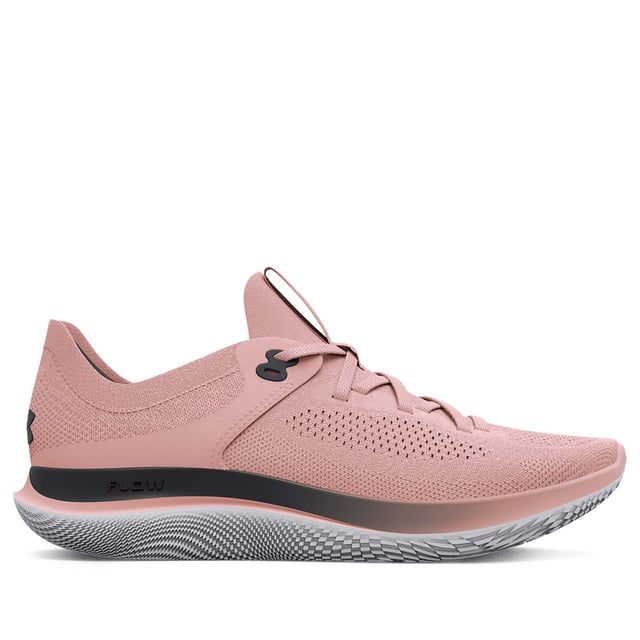 Womens Under Armour Flow Synchronicity Running Shoes in pink.- Soft  textured knit upper.- Lace up fastening.- Knit ankle collar & heel design.- Plush sockliner cradles.- One-piece Flow midsole provides responsive & long-lasting cushioning.- We used 3D foot scans to create a customized  women's-specific build for superior fit & feel.- Flow technology eliminates the rubber outsole  creating a more lightweight & seamless ride on any surface.- Ref: 3024786600