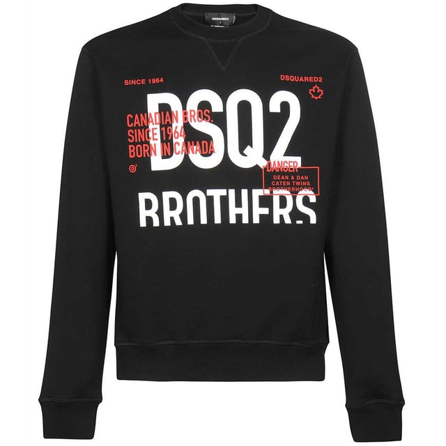 This Dsquared2 cotton sweatshirt consists of a Dsq2 Brothers print on the front, crew neck with V-insert, ribbed finishes, brushed interior and a regular fit.