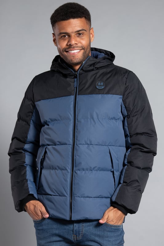 Blue Colourblock Two Tone Hooded Padded Jacket