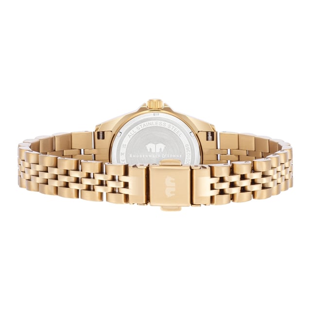 Are you looking for a watch that connects the timeless look with the values ??of the old watchmaker's art? Then this timepiece of the Rhodenwald & Sons label is a good choice. The watch manufacturer creates stylish and sustainable masterpieces for all generations: the women's model convinces with a tidy dial made of mother-of-pearl, delicate barnities, obélisque devices and a grooved bezel. The satined stainless steel case with IP finishing in yellow gold and a tuned link bracelet made of stainless steel fit harmoniously into the design concept. A precise quartz clock, a screwed housing floor and water resistance up to 5 ATM complete the premium equipment.
