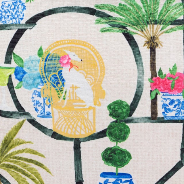 Bring effortless style to your outdoor living space with the Palm Royale Club Printed Outdoor Cushion. Designed with a stylish raw-edge finish and a double-sided pattern, this cushion blends contemporary geometric shapes with opulent art deco-inspired motifs. Vibrant flamingos, relaxed leopards, and lush foliage evoke the glamour of Palm Springs, making it a conversation starter for any gathering. Built for the outdoors, its water-resistant fabric ensures durability and practicality, whatever the season. Transform your outdoor seating area into a chic retreat that reflects your unique style and leaves a lasting impression on guests.