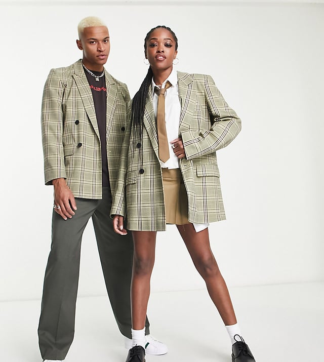 COLLUSION UNISEX oversized blazer in neutral check Multi