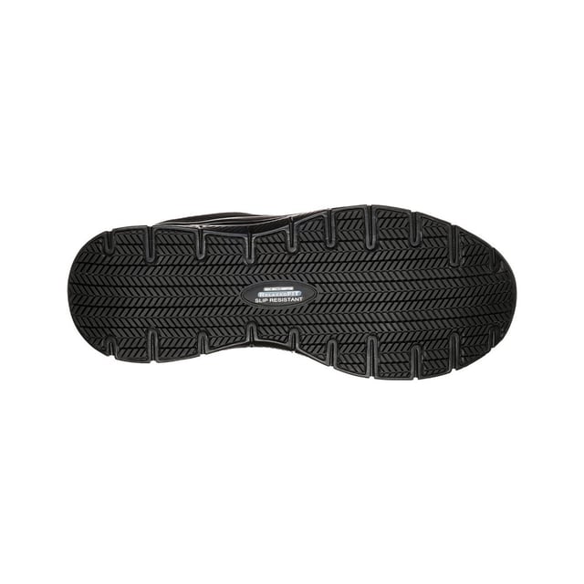Skechers Mens Flex Advantage Bendon Slip Resistance Trainers Sporty style meets surefooted comfort in the Flex Advantage Bendon SR shoe. Soft sporty mesh fabric and synthetic upper in a lace up sporty casual work slip resistant sneaker with stitching accents and Memory Foam insole.