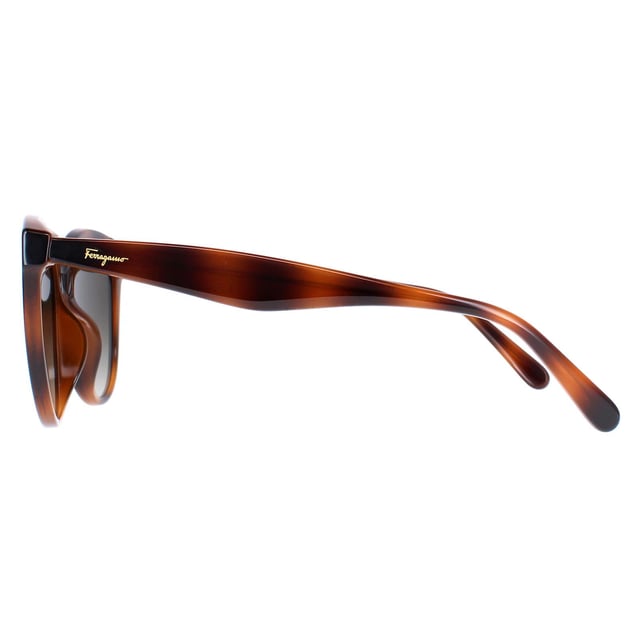Las gafas de sol Salvatore Ferragamo SF1073S 240 gris tortuga degradado son unas elegantes monturas cat eye fabricadas en acetato ligero. El icónico logotipo de Salvatore Ferragamo está sutilmente grabado en las patillas, mostrando el toque característico de la marca.